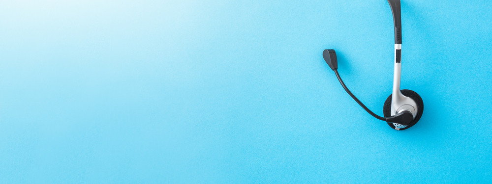 Headsets from manufacturer on blue background