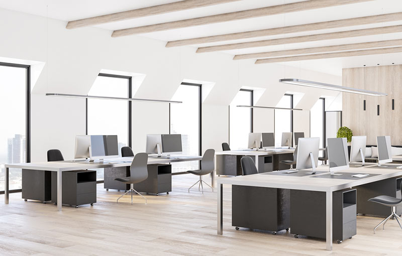 empty office with no workers because of economic factors affecting company