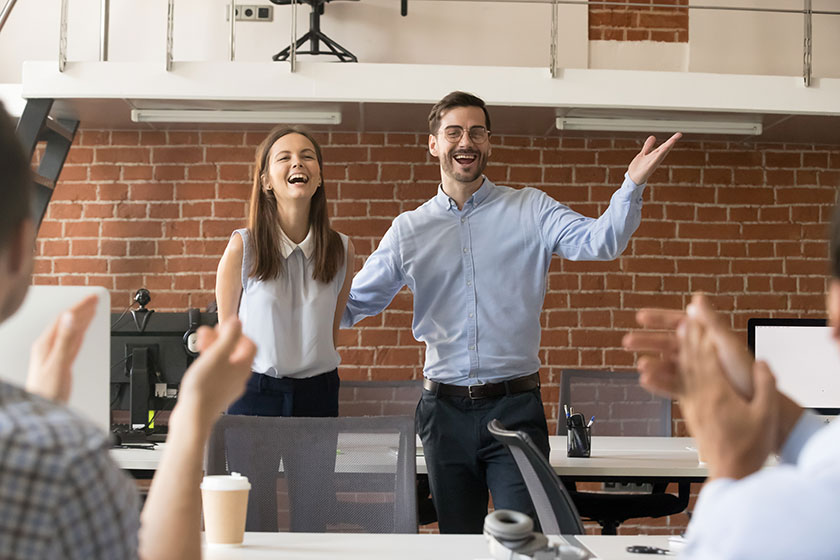 Employees happy after watching outsourcing experience video