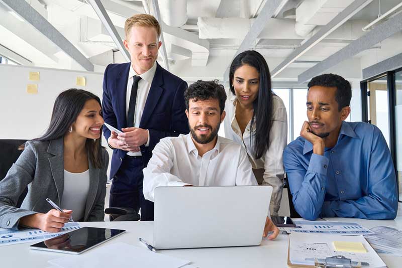 employees in finance & accounting department taking AI course during break