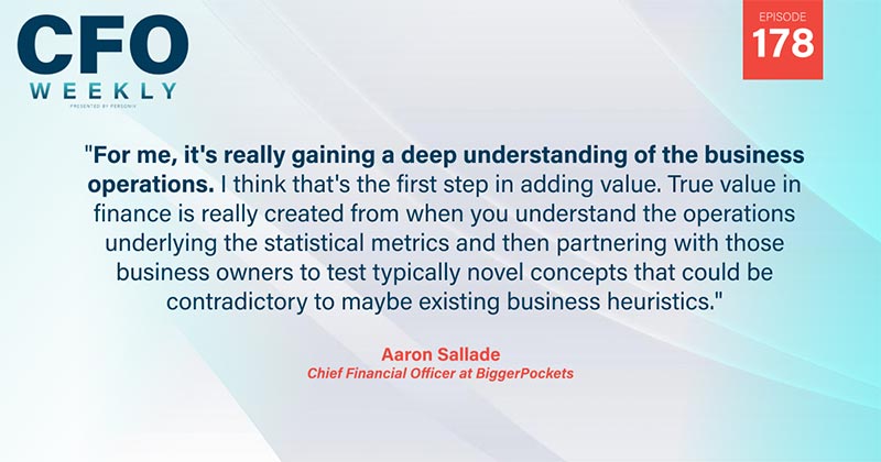 Quote about driving value as a CFO