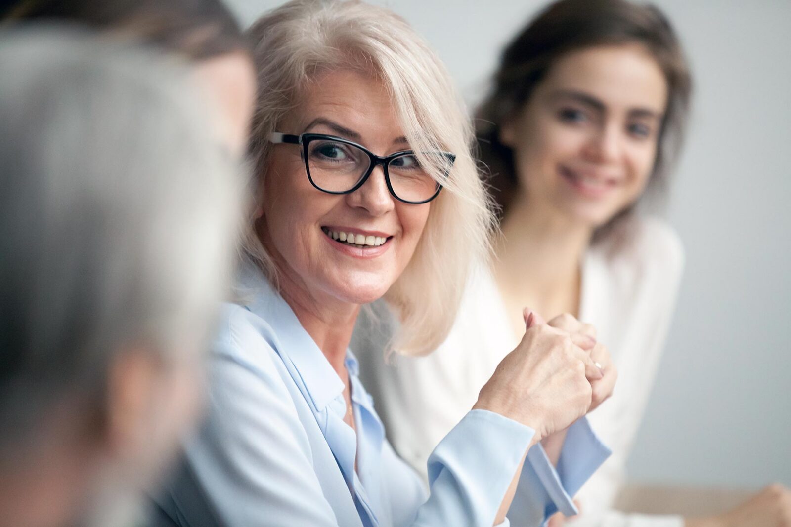 finance leaders in break room